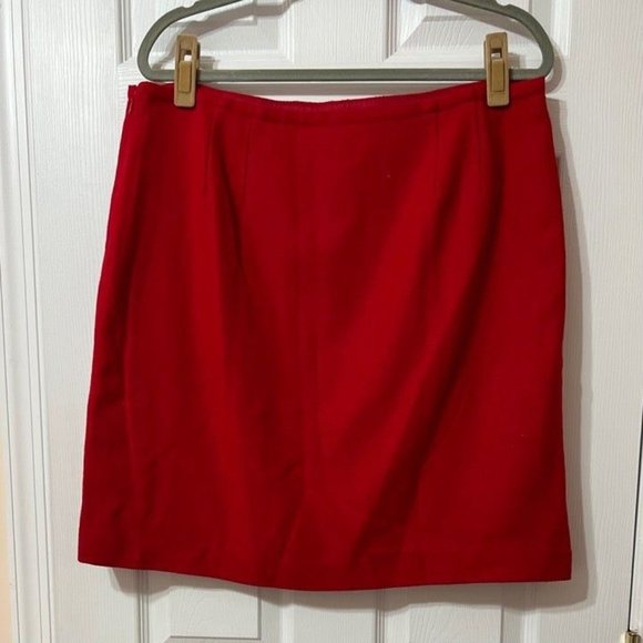 Talbots NWOT Sz 14 Red Wool Faux Wrap A-Line Skirt - Picture 6 of 7